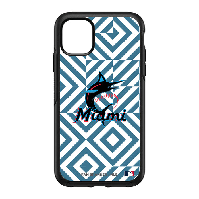 OtterBox Black Phone case with Miami Marlins Primary Logo on Geometric Diamonds Background