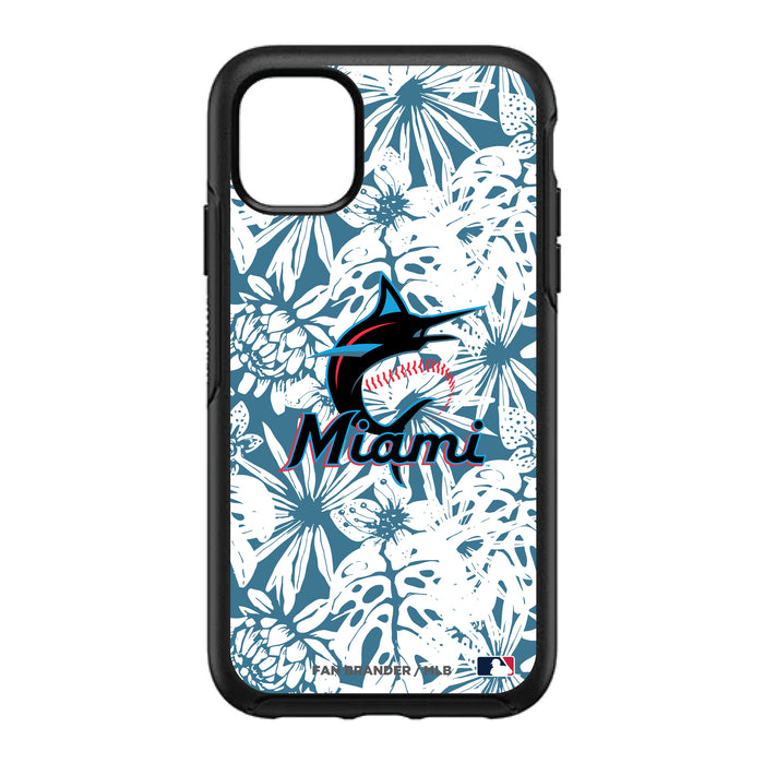 OtterBox Black Phone case with Miami Marlins Primary Logo With Team Color Hawain Pattern