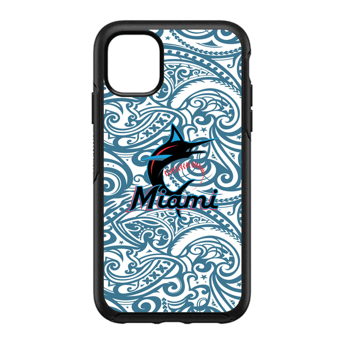 OtterBox Black Phone case with Miami Marlins Primary Logo With Team Color Tribal Background