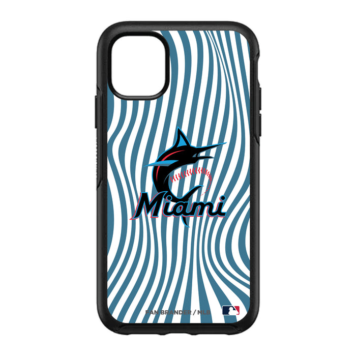OtterBox Black Phone case with Miami Marlins Primary Logo With Team Groovey Lines