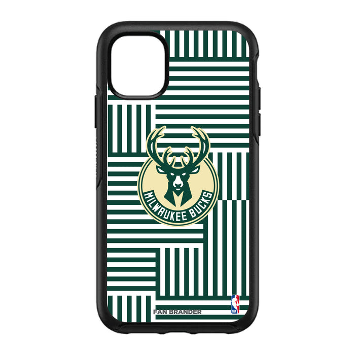 OtterBox Black Phone case with Milwaukee Bucks Primary Logo on Geometric Lines Background