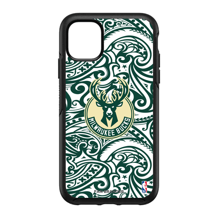 OtterBox Black Phone case with Milwaukee Bucks Primary Logo With Team Color Tribal Background