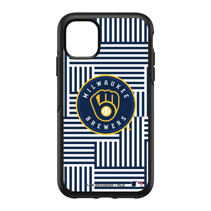OtterBox Black Phone case with Milwaukee Brewers Primary Logo on Geometric Lines Background