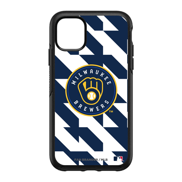 OtterBox Black Phone case with Milwaukee Brewers Primary Logo on Geometric Quads Background