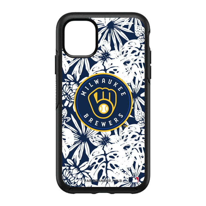 OtterBox Black Phone case with Milwaukee Brewers Primary Logo With Team Color Hawain Pattern