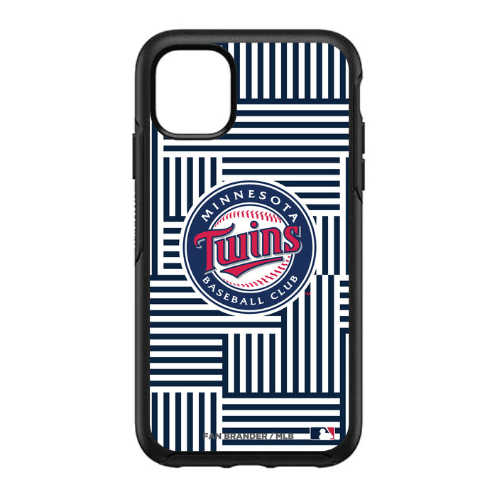 OtterBox Black Phone case with Minnesota Twins Primary Logo on Geometric Lines Background