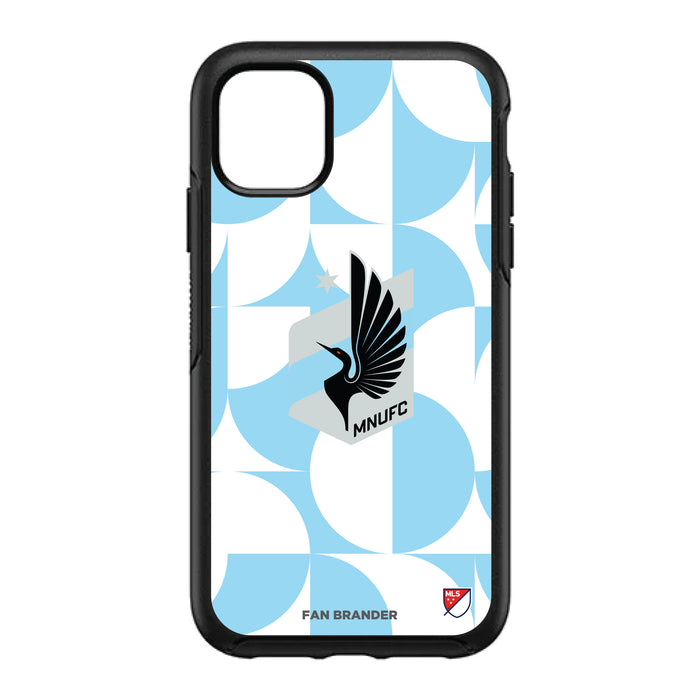 OtterBox Black Phone case with Minnesota United FC Primary Logo on Geometric Circle Background