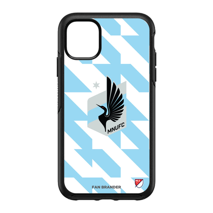 OtterBox Black Phone case with Minnesota United FC Primary Logo on Geometric Quad Background