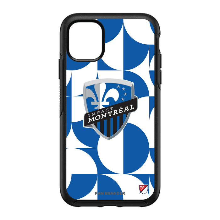 OtterBox Black Phone case with Montreal Impact Primary Logo on Geometric Circle Background