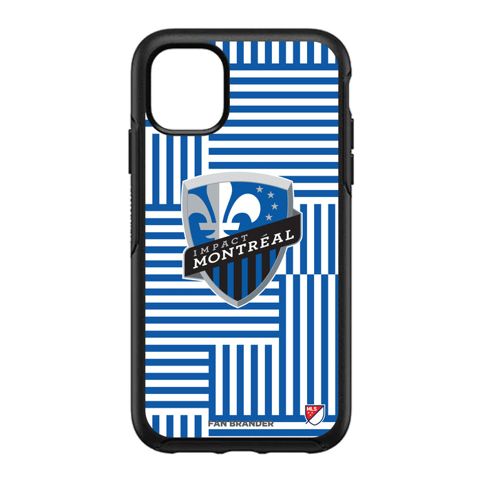 OtterBox Black Phone case with Montreal Impact Primary Logo on Geometric Lines Background