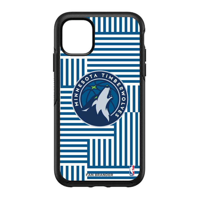 OtterBox Black Phone case with Minnesota Timberwolves Primary Logo on Geometric Lines Background