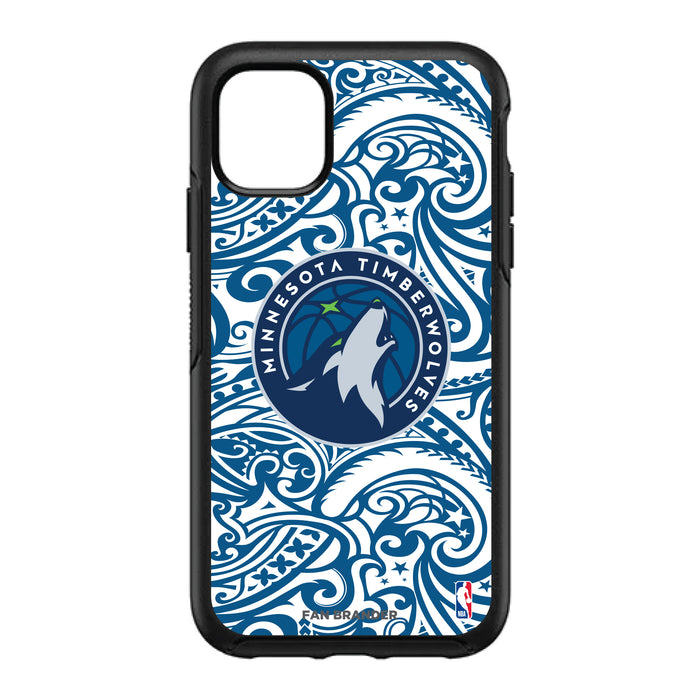 OtterBox Black Phone case with Minnesota Timberwolves Primary Logo With Team Color Tribal Background