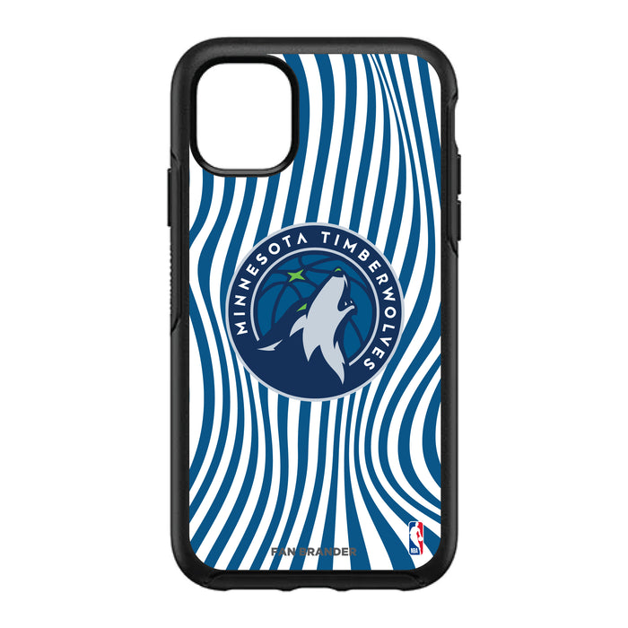 OtterBox Black Phone case with Minnesota Timberwolves Primary Logo With Team Groovey Lines