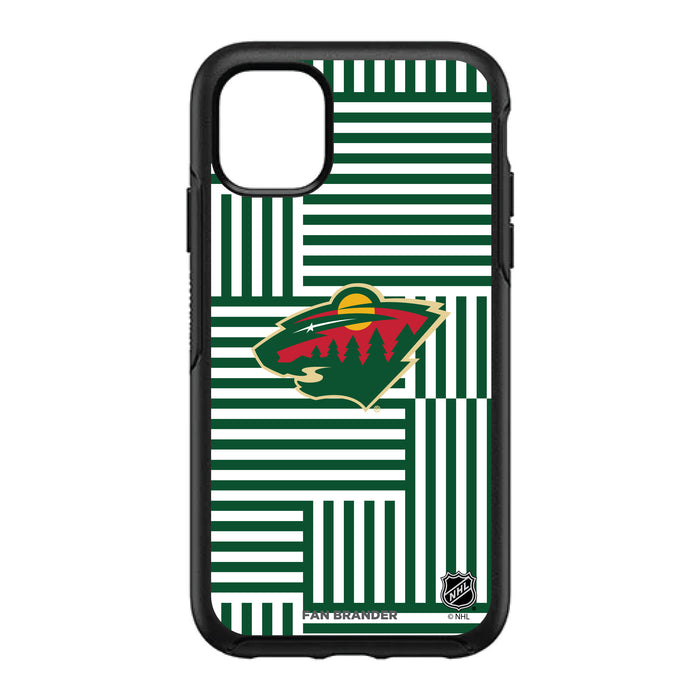 OtterBox Black Phone case with Minnesota Wild Primary Logo on Geometric Lines Background