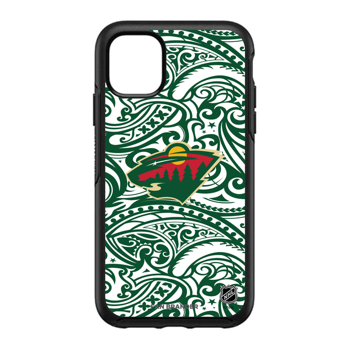 OtterBox Black Phone case with Minnesota Wild Primary Logo With Team Color Tribal Background