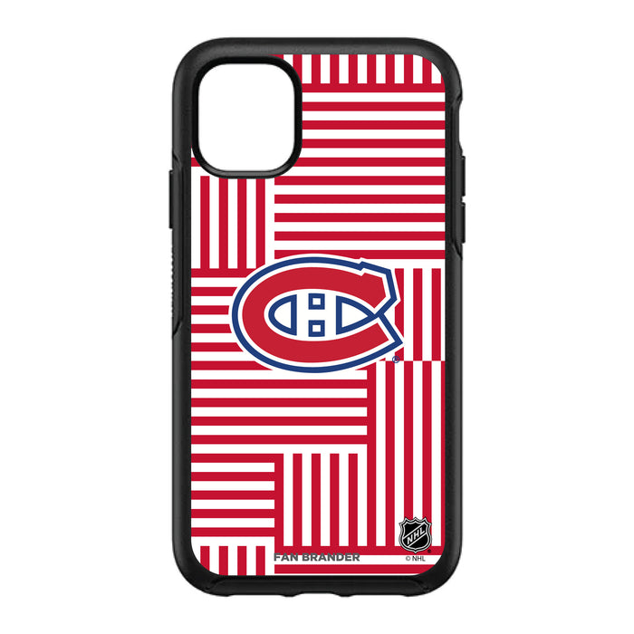 OtterBox Black Phone case with Montreal Canadiens Primary Logo on Geometric Lines Background