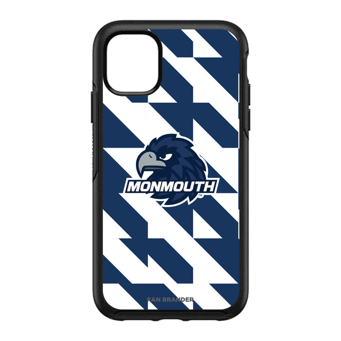 OtterBox Black Phone case with Monmouth Hawks Primary Logo on Geometric Quad Background