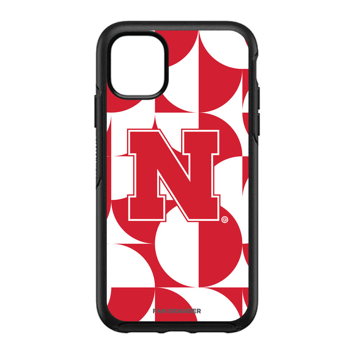 OtterBox Black Phone case with Nebraska Cornhuskers Primary Logo on Geometric Circle Background