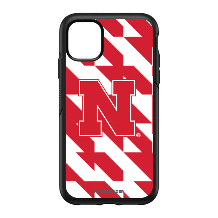 OtterBox Black Phone case with Nebraska Cornhuskers Primary Logo on Geometric Quad Background