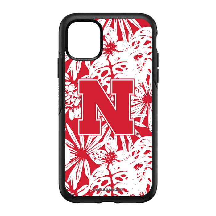 OtterBox Black Phone case with Nebraska Cornhuskers Primary Logo With Team Color Hawain Pattern