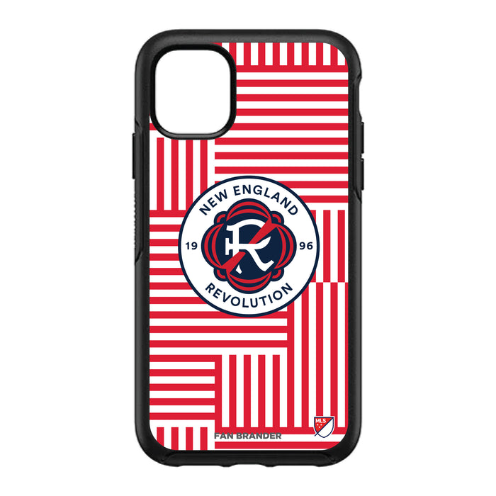 OtterBox Black Phone case with New England Revolution Primary Logo on Geometric Lines Background