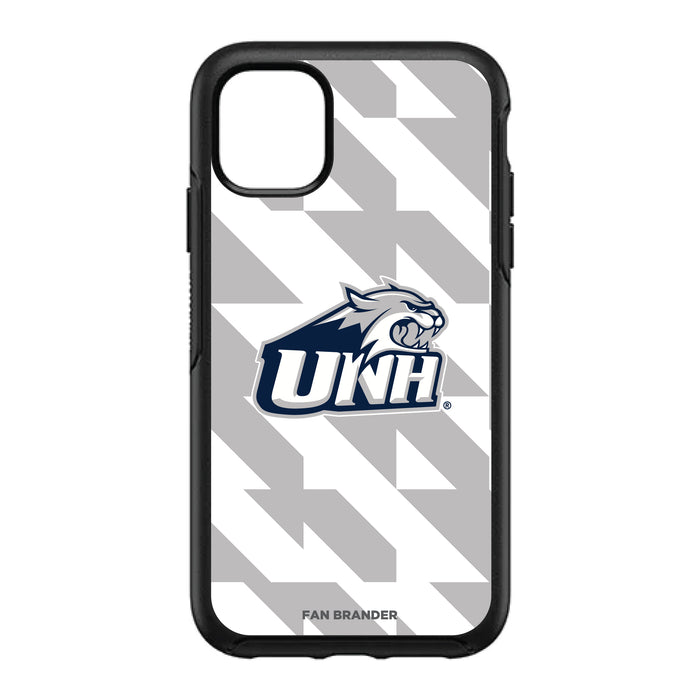 OtterBox Black Phone case with New Hampshire Wildcats Primary Logo on Geometric Quad Background
