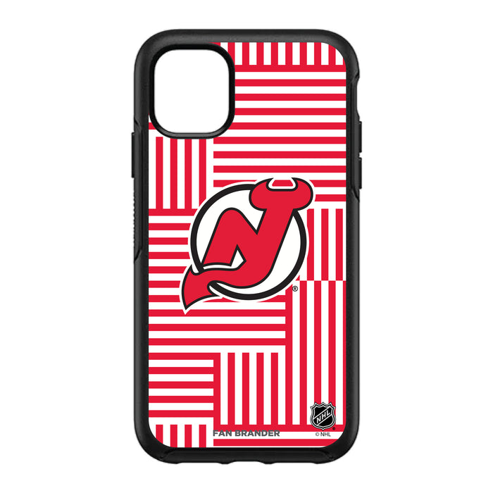 OtterBox Black Phone case with New Jersey Devils Primary Logo on Geometric Lines Background
