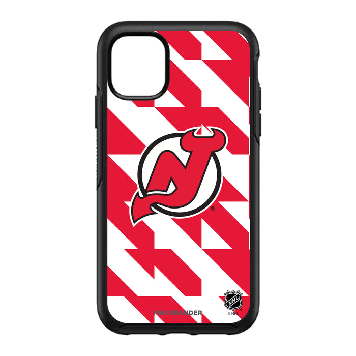 OtterBox Black Phone case with New Jersey Devils Primary Logo on Geometric Quad Background