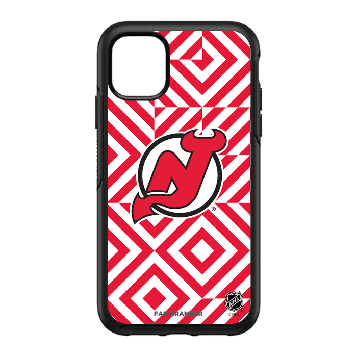 OtterBox Black Phone case with New Jersey Devils Primary Logo on Geometric Diamonds Background