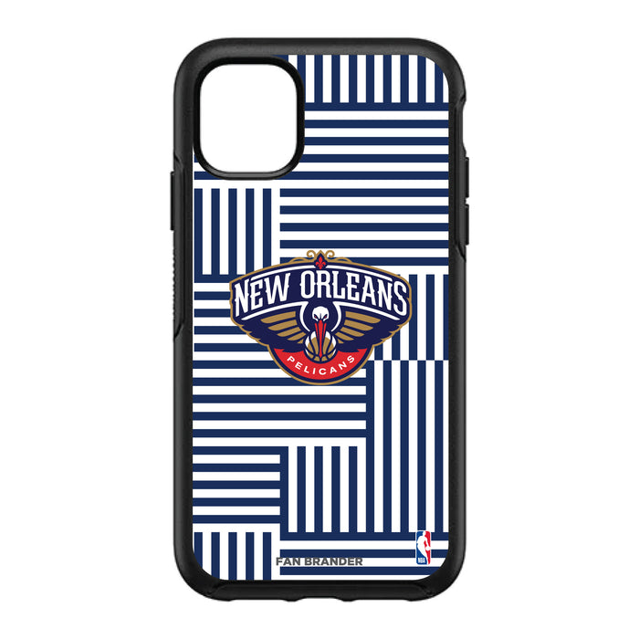 OtterBox Black Phone case with New Orleans Pelicans Primary Logo on Geometric Lines Background