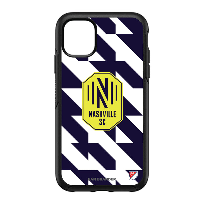 OtterBox Black Phone case with Nashville SC Primary Logo on Geometric Quad Background