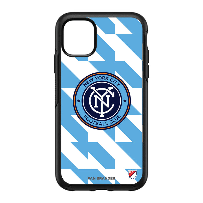 OtterBox Black Phone case with New York City FC Primary Logo on Geometric Quad Background