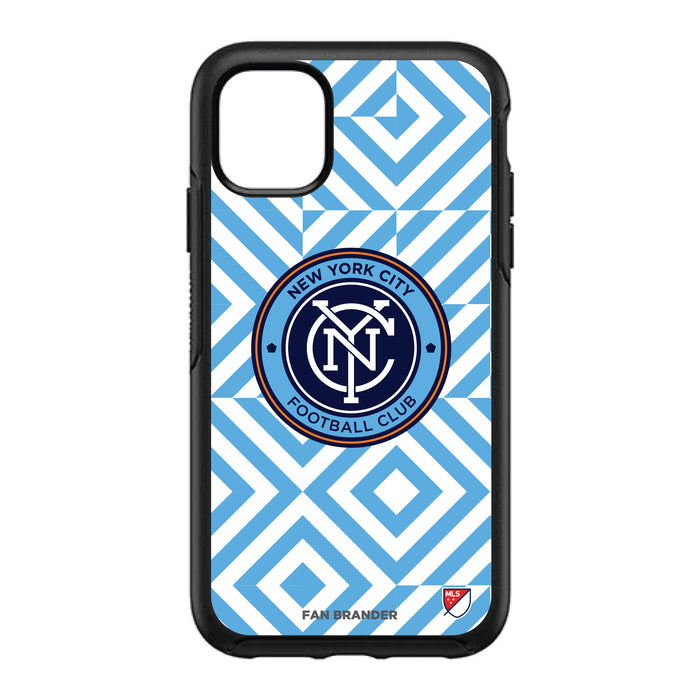 OtterBox Black Phone case with New York City FC Primary Logo on Geometric Diamonds Background