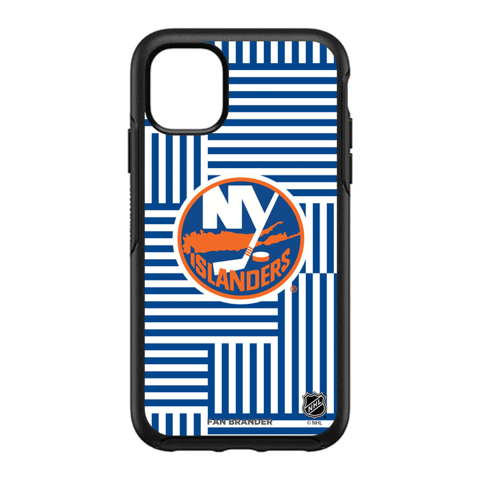 OtterBox Black Phone case with New York Islanders Primary Logo on Geometric Lines Background