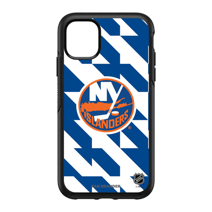 OtterBox Black Phone case with New York Islanders Primary Logo on Geometric Quad Background