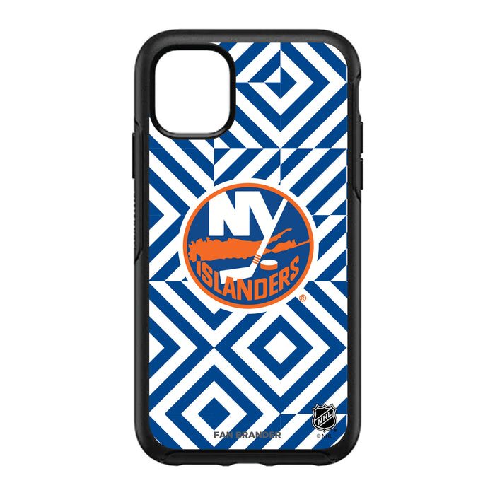 OtterBox Black Phone case with New York Islanders Primary Logo on Geometric Diamonds Background