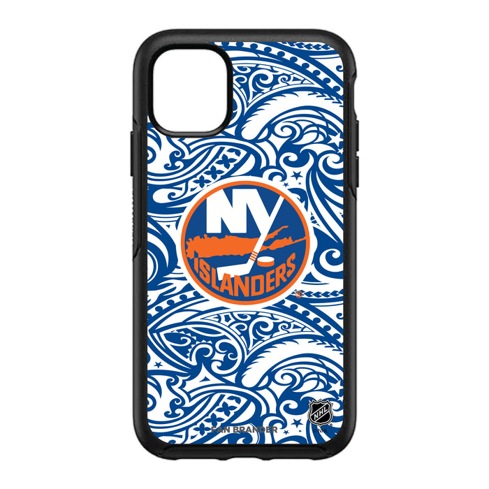 OtterBox Black Phone case with New York Islanders Primary Logo With Team Color Tribal Background