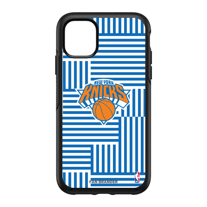 OtterBox Black Phone case with New York Knicks Primary Logo on Geometric Lines Background