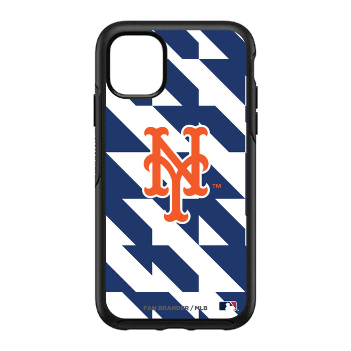 OtterBox Black Phone case with New York Mets Primary Logo on Geometric Quads Background