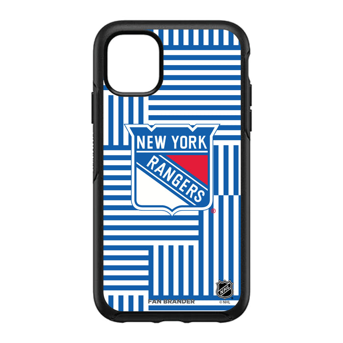 OtterBox Black Phone case with New York Rangers Primary Logo on Geometric Lines Background
