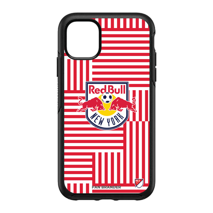 OtterBox Black Phone case with New York Red Bulls Primary Logo on Geometric Lines Background