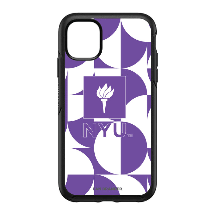 OtterBox Black Phone case with NYU Primary Logo on Geometric Circle Background