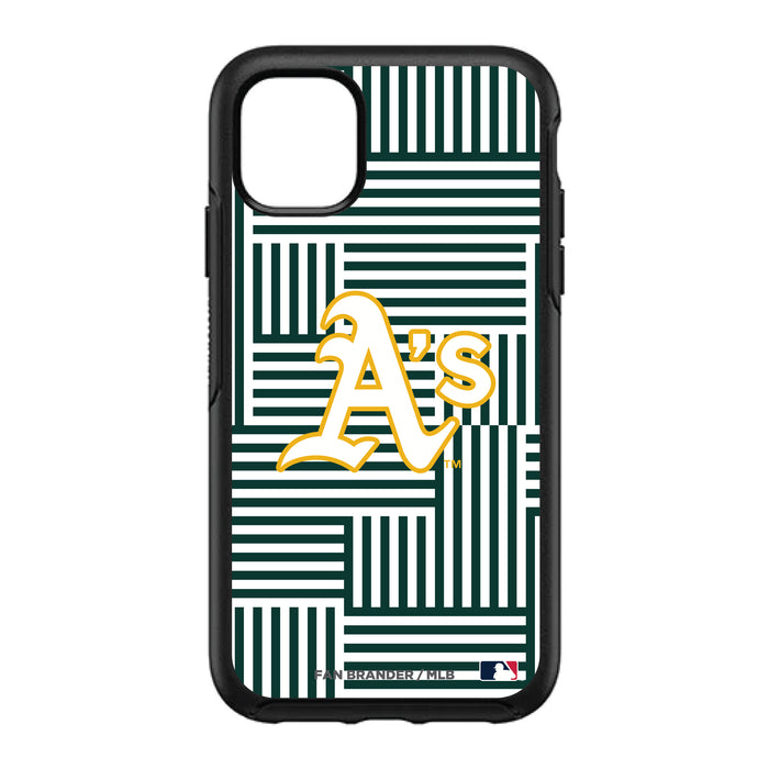 OtterBox Black Phone case with Oakland Athletics Primary Logo on Geometric Lines Background