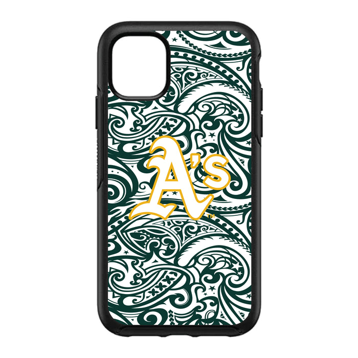 OtterBox Black Phone case with Oakland Athletics Primary Logo With Team Color Tribal Background