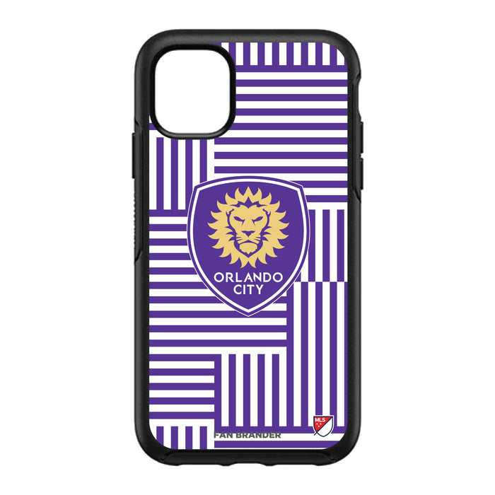 OtterBox Black Phone case with Orlando City SC Primary Logo on Geometric Lines Background