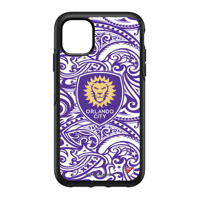 OtterBox Black Phone case with Orlando City SC Primary Logo With Team Color Tribal Background