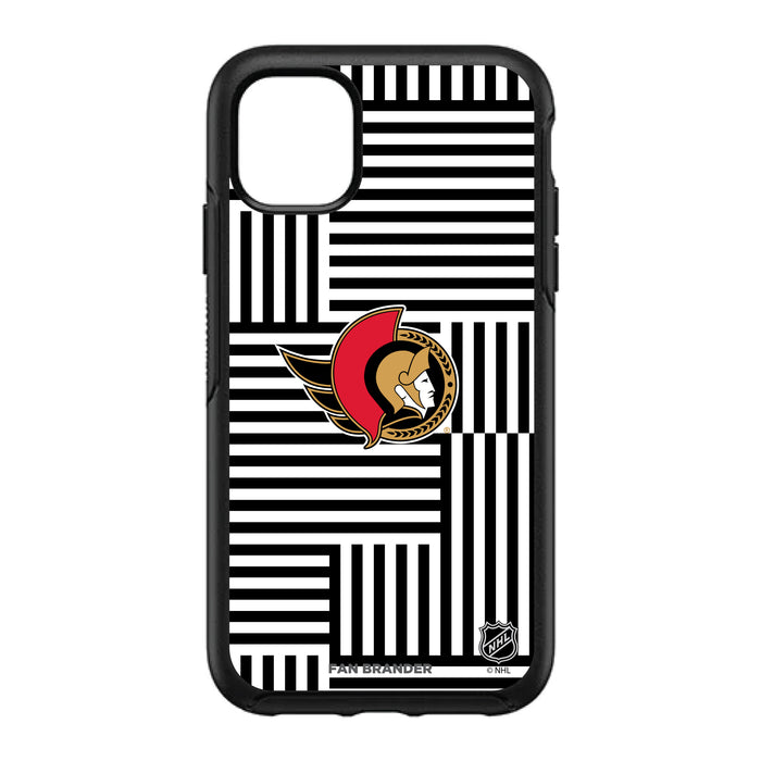 OtterBox Black Phone case with Ottawa Senators Primary Logo on Geometric Lines Background