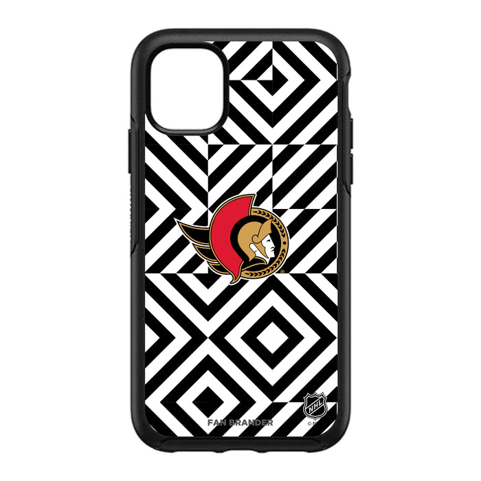 OtterBox Black Phone case with Ottawa Senators Primary Logo on Geometric Diamonds Background