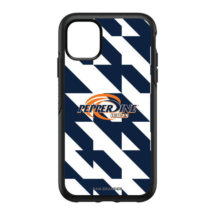 OtterBox Black Phone case with Pepperdine Waves Primary Logo on Geometric Quad Background