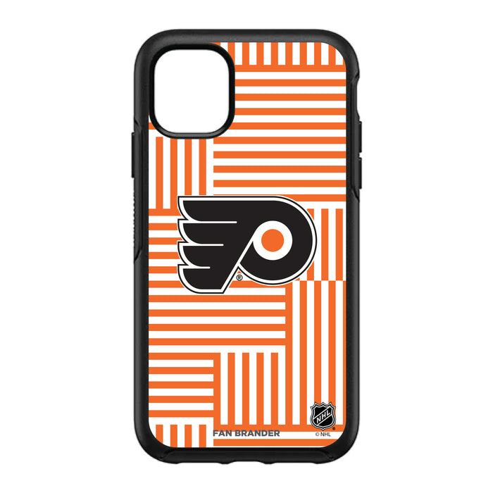 OtterBox Black Phone case with Philadelphia Flyers Primary Logo on Geometric Lines Background